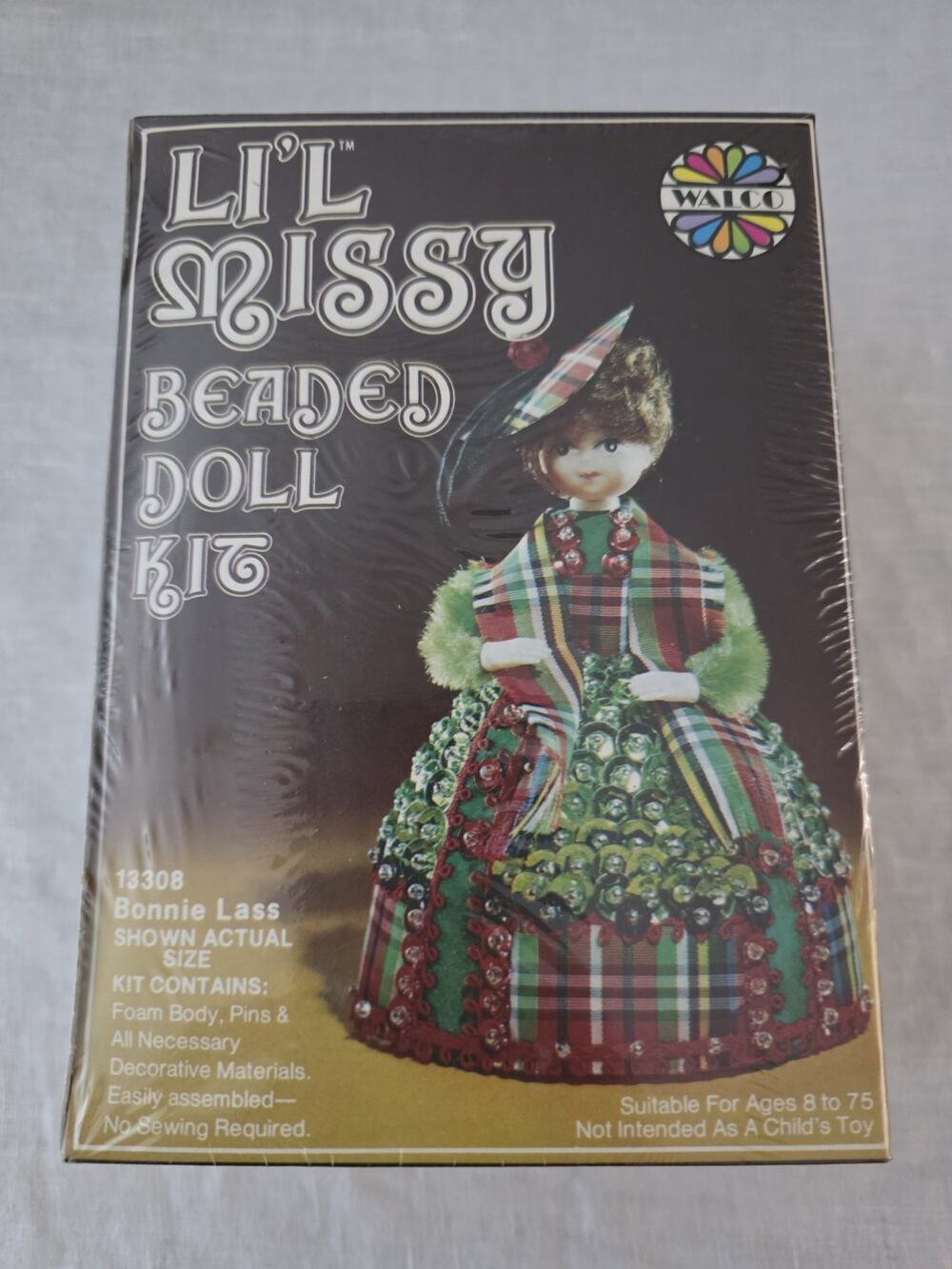 Walco Li'l Missy Beaded Doll Kit Sequin Vintage Bonnie Lass #13308